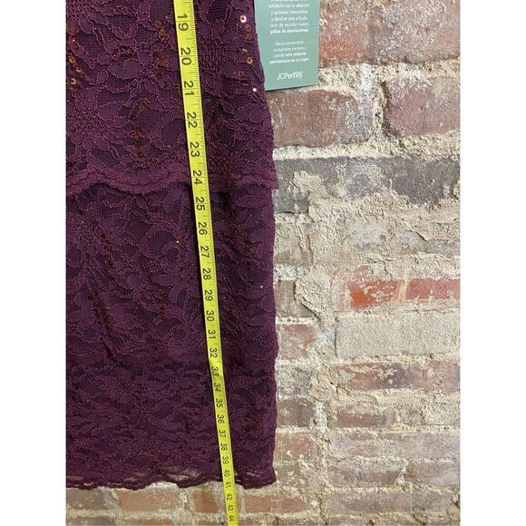 BLU SAGE Eggplant Purple Sequin Lace Layered Formal Cocktail Dress Shirt Sleeve - Picture 8 of 13